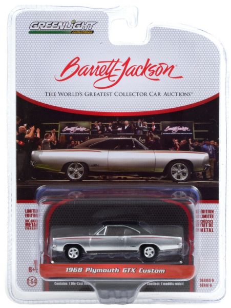 GREEN37220-A - PLYMOUTH GTX Custom 1968 gray and black Barrett Jackson sold in blister - 1