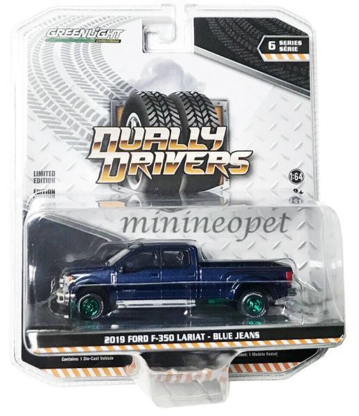 GREEN46060-FVERT - FORD F-350 Lariat pick-up double cabin 2019 metallic blue green rims Green Metal version Dually Drivers series sold in blister - 1