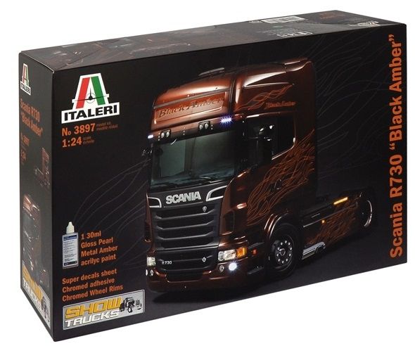 ITA3897 - SCANIA R730 V8 4x2 Show Trucks Black Amber model to mount and paint paint and glue not inclued - 1