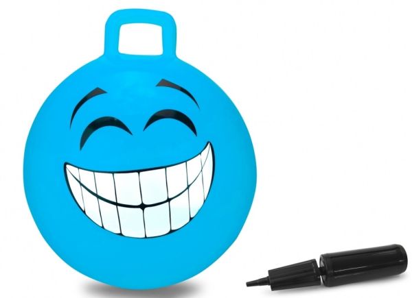JAM460458 - Smiley blue bouncing ball with pump - 1