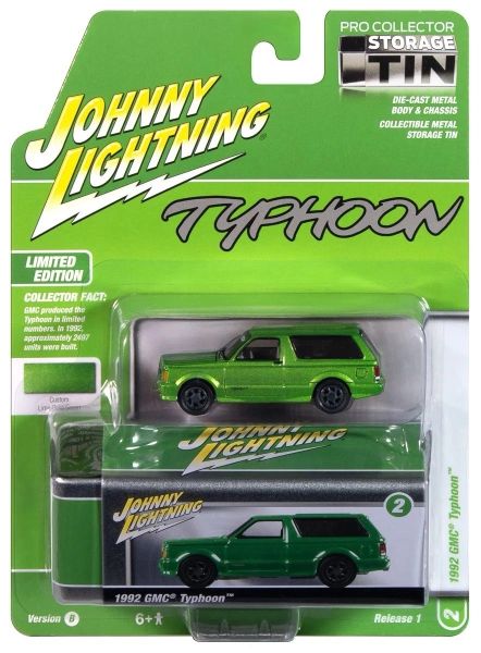 JLCT016B-B - 1992 GMC Typhoon metallic green from the COLLECTOR TINS 2025 series, still in its original packaging. - 1