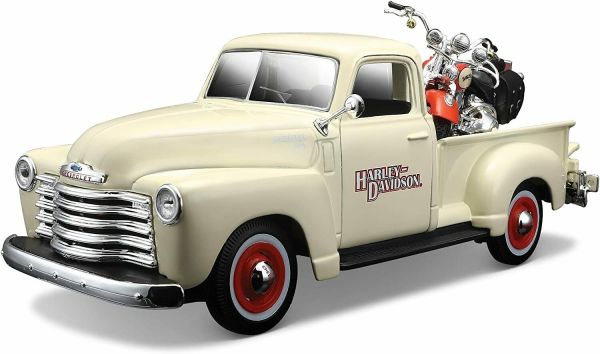 MST32194 - CHEVROLET 3100 Pickup 1950 White with HARLEY DAVIDSON Flsts Heritage Springer 2001 - 1