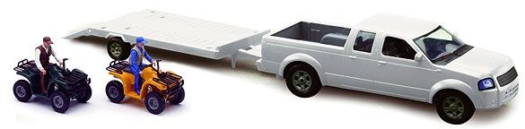 NEW37135B - Pick-up white with trailer and 2 people with 2 quads - 1