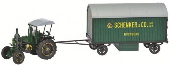 SCH7697 - LANZ BULLDOG green with trailer SCHENKER & CO - 1