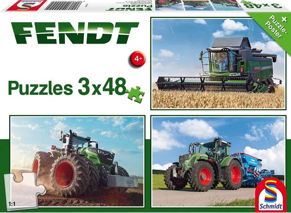 SCM56221 - 3 Puzzles - 48 Pieces - FENDT 6275A Combine Harvester, FENDT Tractor, FENDT 724 Vario with Combination Solitaire 9 - 26 x 17 cm - 1
