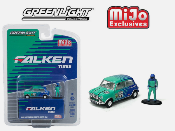 GREEN51454 - AUSTIN Mini cooper S 1275 from 1967 #22 - Falken tyres - figurine included - 1