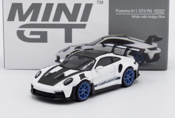 MGT00853-L - PORSCHE 911 992 GT3 RS Weissach package, white with indigo blue wheels - 1