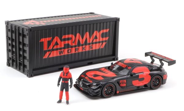 T64-008-4A3R - MERCEDES AMG GT3 #3 2018 with container and figurine, red and black - 1
