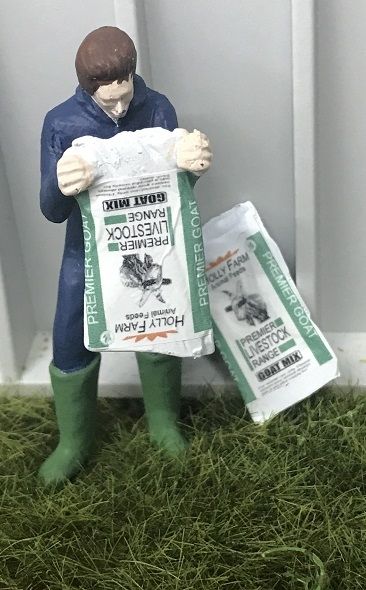 WM078M - Farmer emptying a bag of goat food - 1