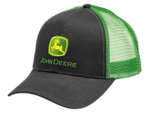 MC13080277BK - John Deere cap with mesh back, black and green