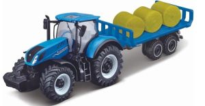 MST15590-A - NEW HOLLAND T7.185 HD with flatbed trailer and round baler (blister pack)