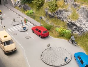 NOC14388 - Set of traffic islands with poles and signs