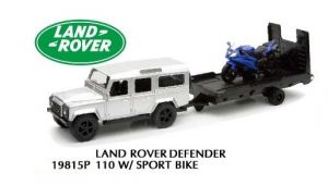 NEW19815F - LAND ROVER Defender 110 with tray and blue motorbike