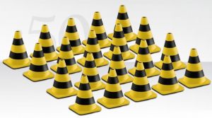 CON99823/01 - Set of 20 black and yellow beacon cones