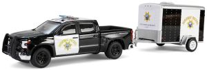 GREEN32315-C - CHEVROLET Silverado 2023 California Police with trailer from the HOT PURSUIT series in blister pack
