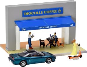 TOM324768 - Terrace coffee with a blue Honda NSX and accessories