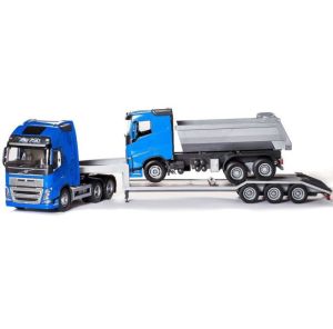 EMEK33714 - VOLVO FH16 6x4 blue with 3-axle carrier and 6x4 dump truck