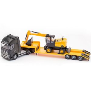 EMEK33753 - VOLVO FH16 6x4 black with 3-axle carrier and LANNEN excavator