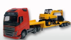 EMEK33755 - VOLVO FH16 6x4 red with 3-axle carrier and LANNEN excavator