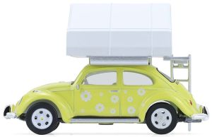 GREEN38080-A - Yellow Volkswagen Beetle Classic Flower Power with roof tent from The Great Outdoors series, still in its original packaging.