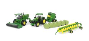 ERT45931 - JOHN DEERE haymaking set - W235R rake - 7R 250 tractor - 561R baler