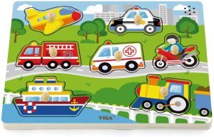 VIG51274 - 7 piece sound puzzle - wooden vehicles
