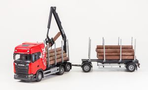 EMEK70675 - SCANIA S730 6x4 red rigid with 1+1 axle timber transport trailer