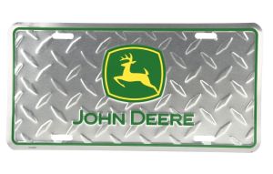 97047 - Chrome-plated metal sign with JOHN DEERE logo - 15x30 cm
