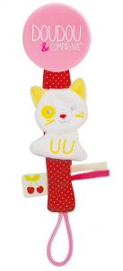 DC3424CHAT - Vanilla / Strawberry Pacifier Clip - Cat