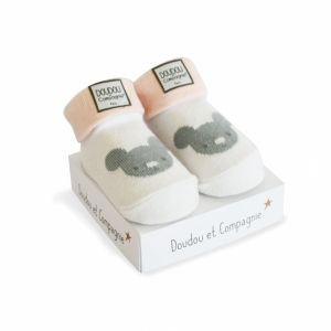 DC3702-1 - Birth sock - White, pink with teddy bear