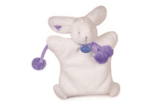DC2742BVIO - Rabbit puppet Pompon White and Violet 25 cm