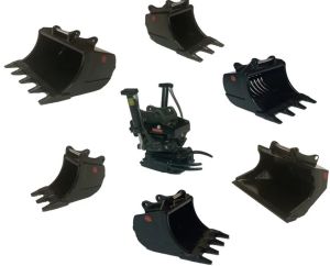 GF108-SET2 - OILQUICK OQTR-33 Tiltrotator Set with Grapple and Various Buckets for 24- to 33-Ton Excavators