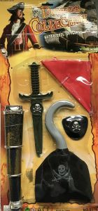 LPE50242B - Pirate kit with a long view, a hook, an eye mask, a dagger and a headband