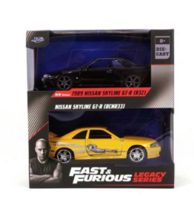 JAD35696 - Twin Pack - Nissan Skyline TT-R R32 1989 Black and Nissan Skyline GT-R R33 Yellow Fast and Furious