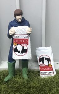 WM078G - Farmer emptying a bag of cow food