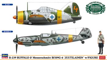 HAW02439 - B-239 Buffalo Aircraft and Messerschmitt Bf109G-6 Aircraft with figure to assemble and paint