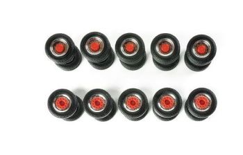 HER052603 - 10 sets of truck tires with dual-swiveling rims - Chrome and red