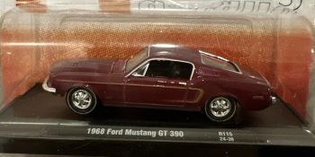 M2M-11228-115-D - 1968 Ford Mustang GT 390, dark red, still in its original packaging.