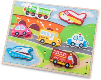 NCT10520 - 7 piece wooden puzzle transport vehicles