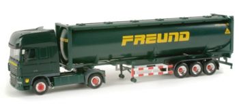 HER156578 - DAF XF 105 SSC with 3 axles container carrier and FREUND tank container