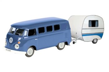 SCH26105 - VW T1 "Blue and White" Bus with "White and Blue" Caravan