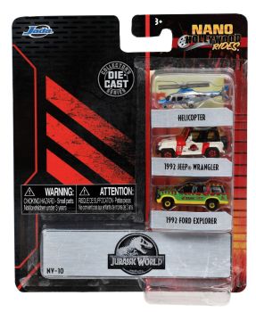 JAD31955 - 3 Nano Vehicles - Helicopter - 1992 JEEP Wrangler - 1992 FORD Explorer - JURASSIC WORLD