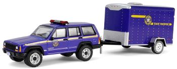 GREEN32315-B - JEEP Cherokee 2001 New York Police with trailer from the HOT PURSUIT series in blister pack