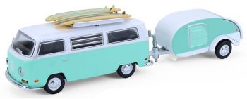GREEN32330-B - 1971 Volkswagen Type 2 with surfboards and Hitch & Tow caravan, still in blister pack
