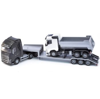 EMEK33713 - VOLVO FH16 6x4 black with 3-axle carrier and 6x4 dump truck