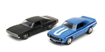 JAD34251 - CHEVROLET Cmaro blue and DODGE Charger Wide Body Black FAST & FURIOUS