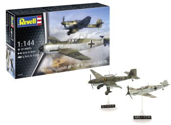 REV63770 - MODEL SET - 2 MESSERSCHMITT Bf109E & Junkers military aircraft to assemble with paint
