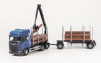 EMEK70674 - SCANIA S730 6x4 blue rigid with 1+1 axle timber transport trailer