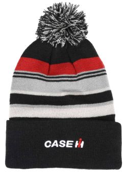 707515 - Black, red and grey pom-pom beanie with CASE IH logo