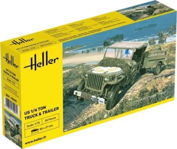 HEL79997 - US 1/4 Ton Military Vehicle with Trailer - Assembly and Painting Required